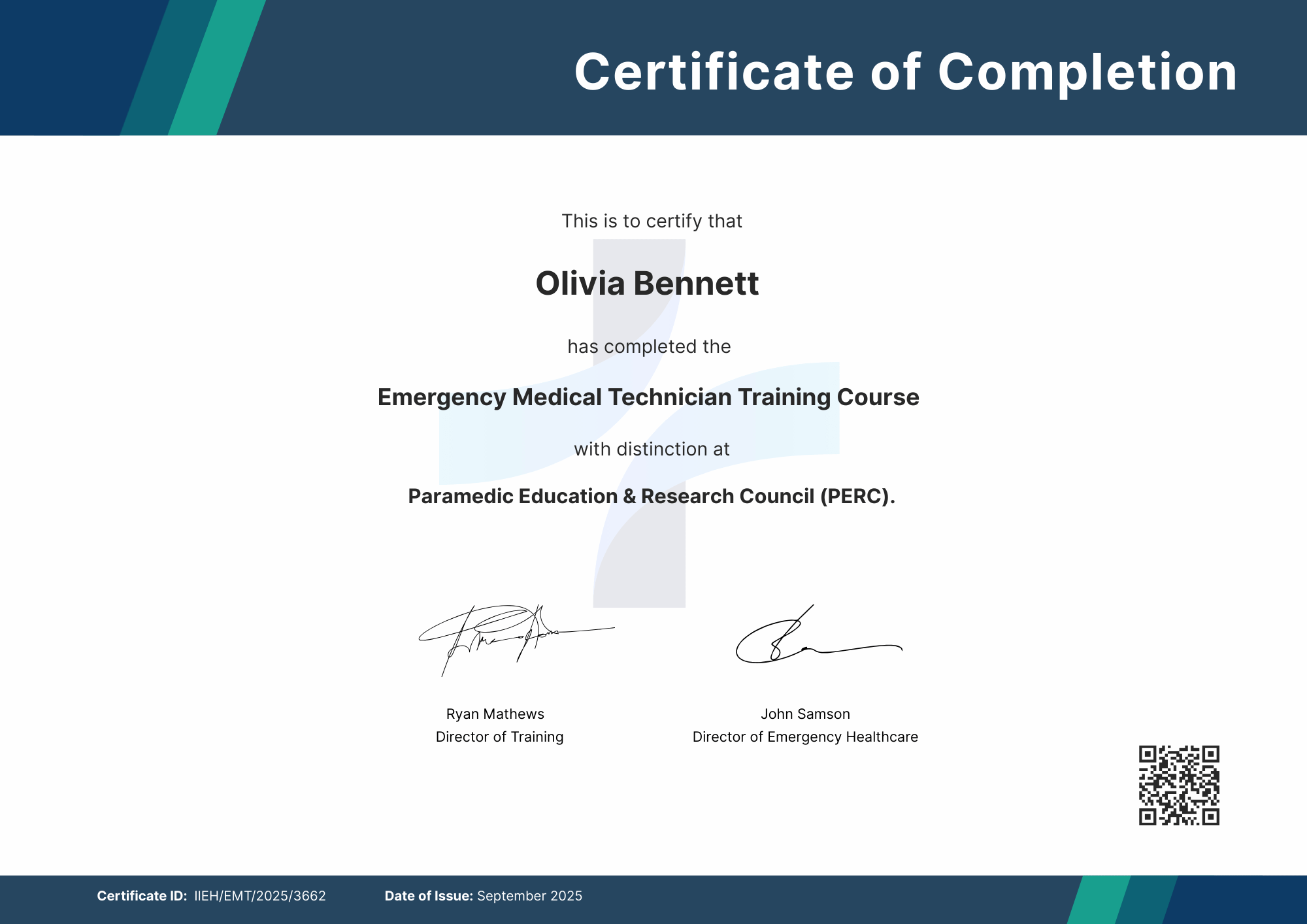 Contemporary EMT Certificate Template with Balanced Design Elements